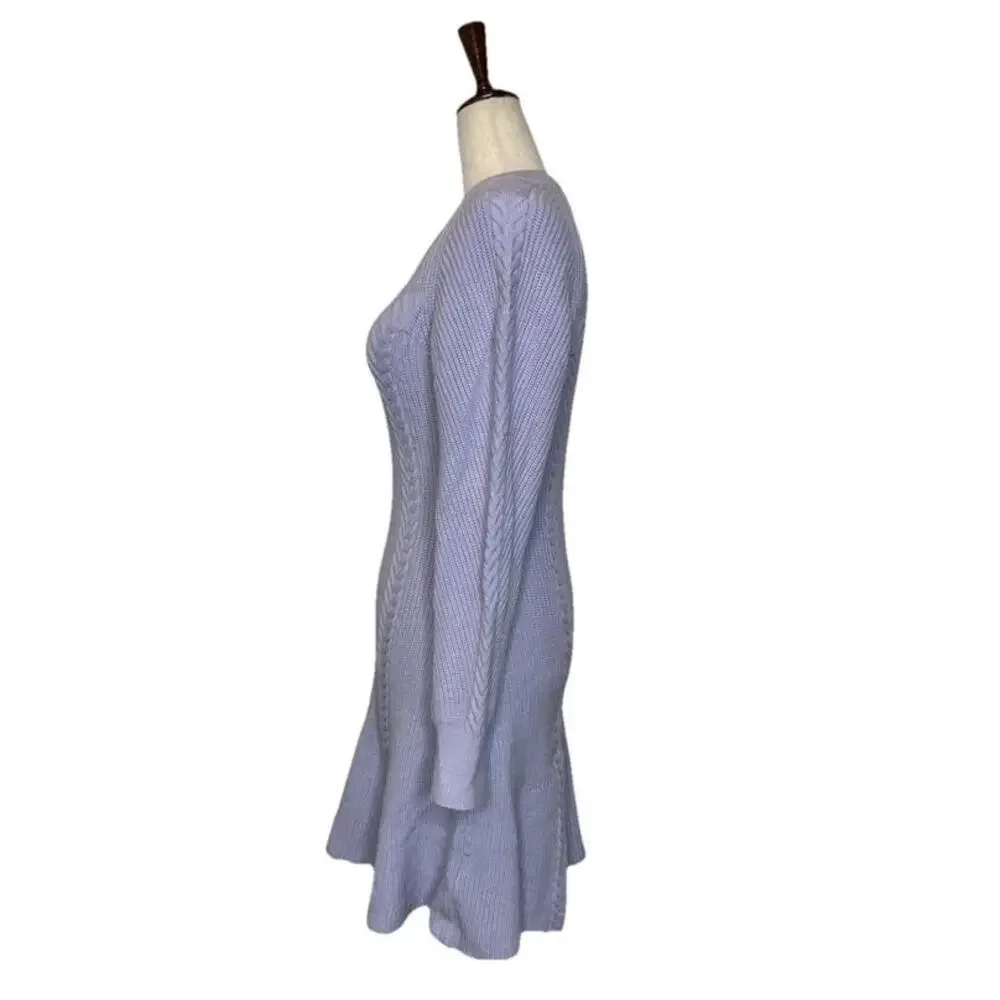Anthropologie Skater Sweater Dress Sz M Rib Knit Lavender Crew Neck Long Sleeve - Picture 3 of 7